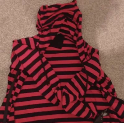 Buy Discontinued Banned Apparel Red And Black Striped Hoodie With Cat Ears • 20£