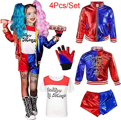 Buy Kids Girls Costume Suicide Squad Harley Quinn Fancy Dress Cosplay Costume Outfit • 12.99£