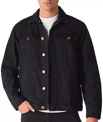 Buy JMOJO Mens Denim Jacket Black Classic Western Style Cotton Jeans Trucker Coat UK • 32£