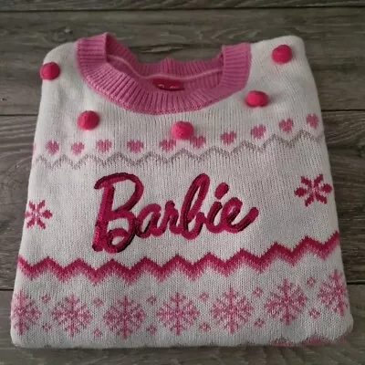 Buy Barbie Logo Christmas Sweater Pink Knit UK Size 8 Oversized  • 29.95£