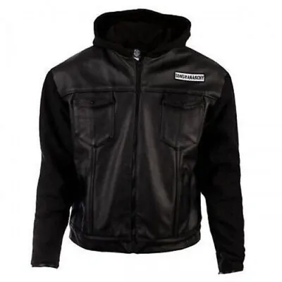 Buy Mens Black Biker Vintage Retro Son Of Anarchy Real Leather Hoodie Jacket • 24.44£