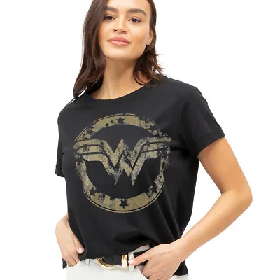 Buy Wonder Woman Ladies T-shirt Metallic Logo Black S-XXL Official DC Comics • 13.99£