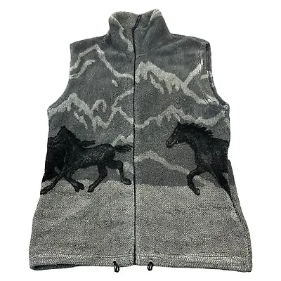 Buy Vintage Horse Fleece Gilet Jacket All Over Print Wildlife Winter Grey Mens Large • 24.99£