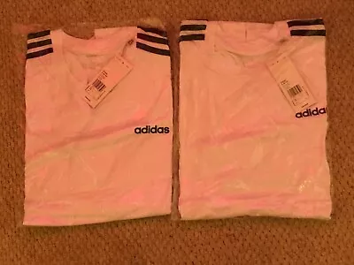 Buy Adidas White Essentials 3 Stripe T Shirt Mens Size Large • 17£