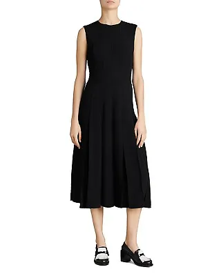 Buy BURBERRY Black Aria Pleated Box-Pleat Skirt A-Line Georgette Midi LBD Dress 4 US • 304.05£