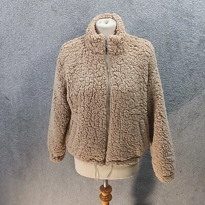 Buy New Look Brown Tan Borg Jacket Faux Fur Wooly Thick Zip Up Y2k Uk S • 12.49£