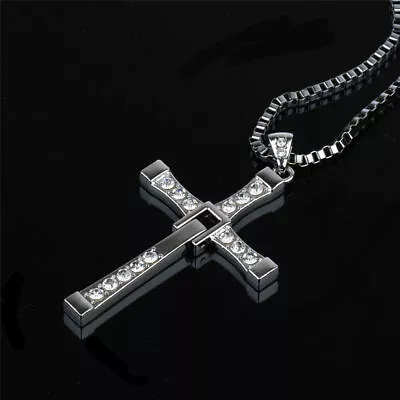 Buy Mens Silver Cross Chain Necklace Pendant Bling Jewellery Uk • 3.95£