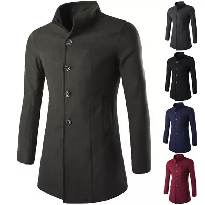 Buy Men's Slim Fit Winter Trench Coat Buttoned Fomal Office Jacket Long Sleeve • 25.07£