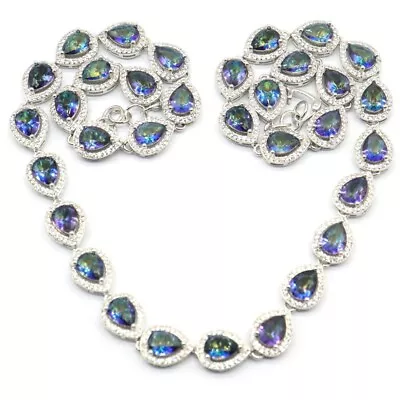 Buy 925 SOLID STERLING SILVER Necklace Dazzling Fire Rainbow Mystical Topaz 18.5in • 113.66£