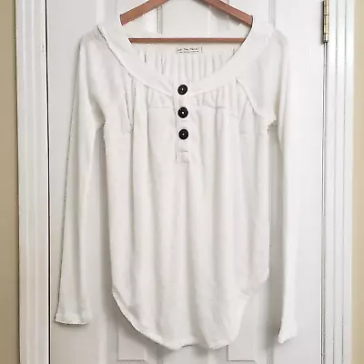 Buy We The Free Womens Long Sleeve Waffle Knit Top Three Button Henley White Sz S • 22.73£