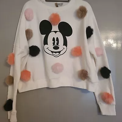 Buy Womens Jumper Disney Top Mickey Mouse Party Pom Pom Long Sleeves Large • 9.99£