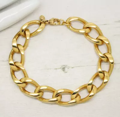 Buy Vintage 1980s Signed MONET Gold Heavy Curb Link Panel BRACELET Jewellery • 28£