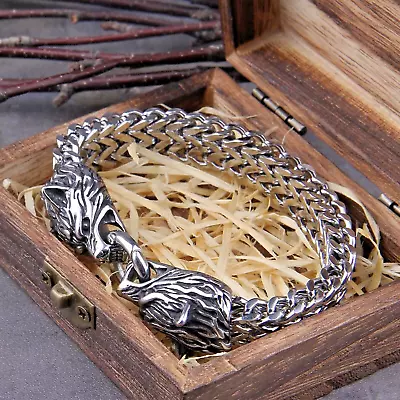 Buy Viking Wolf Bracelet, Foxtail Wolf Bracelet, Stainless Steel Wolfs Head Bracelet • 14.95£