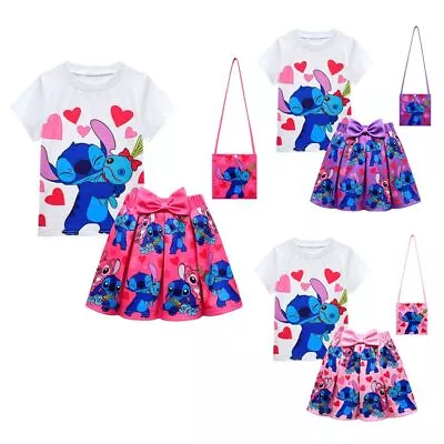 Buy New Lilo And Stitch Cosplay Girls Costume T-shirt Skirt Bag Fancy Pleasted Dress • 8.99£