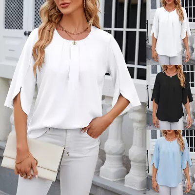 Buy Summer Womens Long Sleeve Chiffon Shirts Blouse Ladies Casual Loose T-Shirts Tee • 3.99£