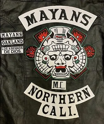 Buy SOA Mayans Northern Cali MC Biker Jacket Vest BACK PATCH [7PC BLACK TEXT] • 18.94£