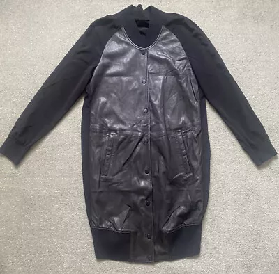 Buy All Saints Black Leather Longline Lightweight Bomber Jacket Ladies UK 8 Small • 15£