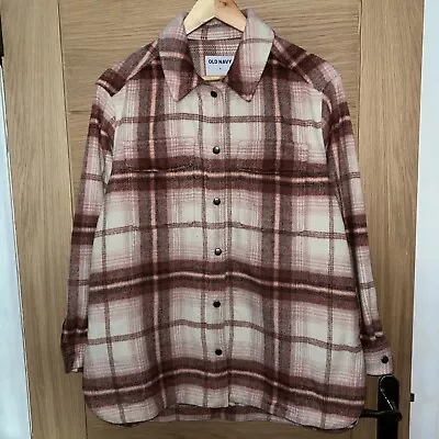 Buy Old Navy Flannel Jacket Fleece Plaid Over Coat Pink White Women’s Size Small S • 16£