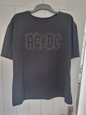 Buy Official Ladies Grey Glitter Design  AC-DC T Shirt Size 14 BNWOT  • 14.99£