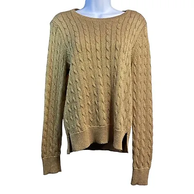 Buy Lauren Ralph Lauren Gold Cable Knit Sweater Womens Sz PL Metallic Holiday • 27.32£