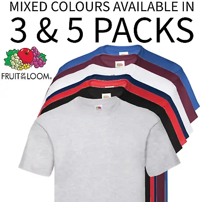 Buy Mens Fruit Of The Loom T Shirts 5  3 Pack Unisex Plain Cotton Bulk T-Shirt Mixed • 26.99£