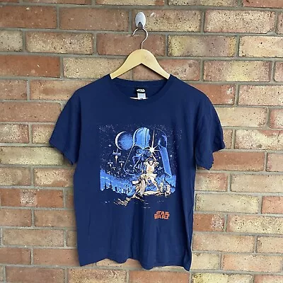 Buy Mens Navy Blue Star Wars Graphic Print Blue Tshirt Size Medium • 7.95£