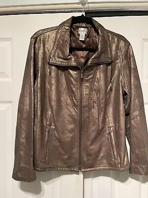 Buy CHICO'S - Brown/Gold Genuine Leather Women’s Moto Jacket - Chico's Size 3 L/XL • 23.32£