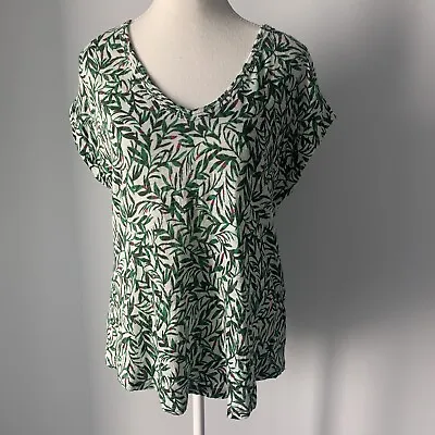 Buy WITCHERY Top Women's SIZE S 100% Linen Green Leaf Print Short Sleeved • 15.46£