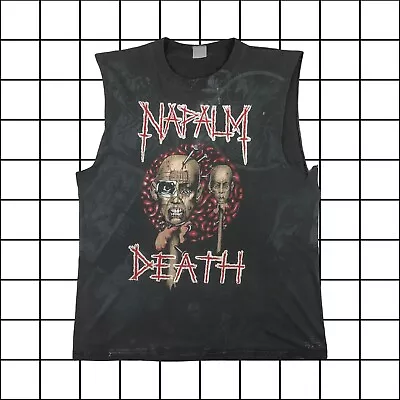 Buy Vintage 1994 Napalm Death AOP Single Stitch Sleeveless T-shirt Black Red XL • 130£