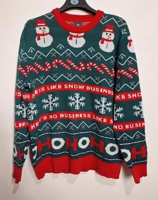 Buy H&M Christmas Jumper Mens Sweater Crew Neck Snowman's Xmas Green Red Knit XL • 8£