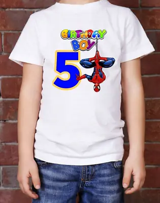 Buy New Spiderman Personalised Kids Birthday Party T-shirt Gift Any Number 3-16yer • 8.99£