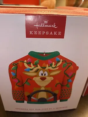 Buy NEW Hallmark Grandma Got Run Over By A Reindeer Ugly Sweater Christmas Ornament • 28.30£