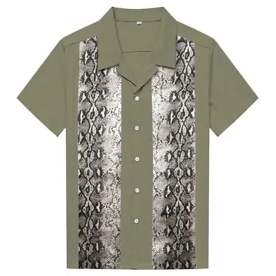 Buy Men Shirt Snake Animal Print  Shirt Rockabilly Hip Hop Short Sleeve Clothing • 17.87£