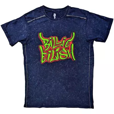 Buy Billie Eilish Graffiti Snow Wash Navy Small Unisex T-Shirt NEW • 17.99£