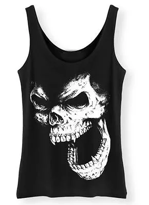 Buy Skull Tank Top SCREENPRINTED Womens Vest Rock Punk Horror Vampire Gothic Ladies • 11.95£