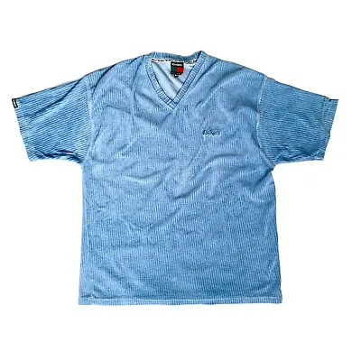 Buy Vintage Kickers Flannel Corduroy T-Shirt Short Sleeve Light Blue V-Neck Size XL • 14.99£