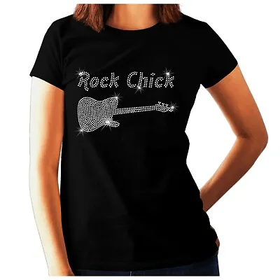 Buy ROCK CHICK Womens Rhinestone T Shirt Rock And Roll Music Crystal Design Any Size • 10.99£