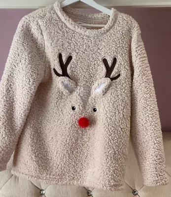 Buy Girls Christmas Reindeer Jumper Sweater Top Age 13-14 Years • 6£