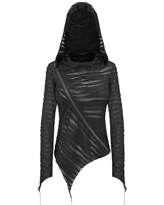 Buy Devil Fashion Womens Cyberpunk Goth Hooded Top Zip Hoodie Black Mesh Patchwork • 39.99£