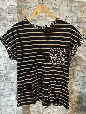 Buy 2 X Ladies Summer Cotton  T Shirts Black & Gold Contrast Print Design Uk 18 • 6.99£