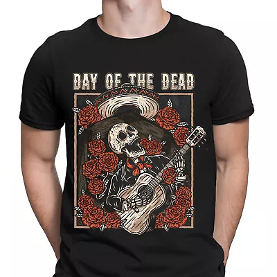 Buy Day Of The Dead Mexican Skeleton Sugar Skull Guitar Mens T-Shirts Tee Top #6NE • 9.99£