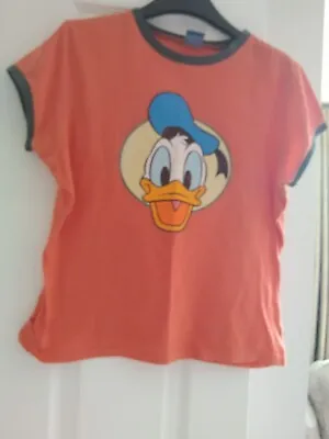 Buy Disney Donald Duck Ladies Orange Short Sleeved Cotton T-shirt Size 14 Vgc • 6£