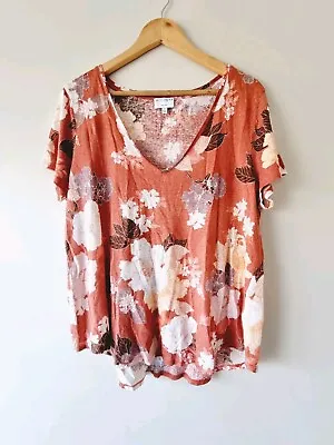 Buy WITCHERY Floral V-Neck Linen Tee SIZE XL 16 Tshirt Top • 23.23£