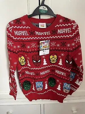 Buy TU Red Marvel Superhero Christmas Jumper 10 Years New • 13£