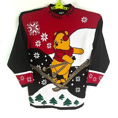 Buy Vintage Winnie The Pooh Knit Ski Christmas Sweater Womens SZ M Red Long Sleeve • 48.21£
