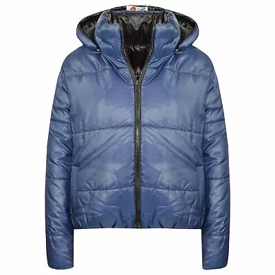 Buy Kids Girls Navy Padded Puffer Reversible Jackets Cropped Hooded Jacket Coat • 5.99£