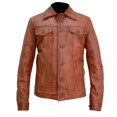 Buy Mens Trucker Jacket Denim Style Western Cowboy Leather Shirt Biker Wear • 81.55£