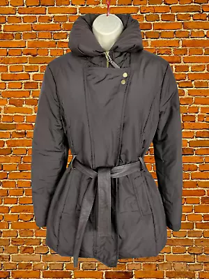 Buy Womens Mng Mango Size Uk Medium Brown High Collar Belted Down Puffer Jacket Coat • 16.99£