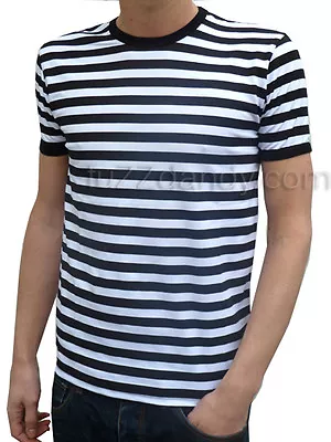 Buy MENS Stripey Tee T-shirt Black White Indie Mod Sailor NEW Preppy Nautical Punk • 16.25£