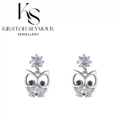 Buy Owl Earrings 925 Sterling Silver Sparkling Dangle Gift Pouch Woman Jewellery  • 5.99£